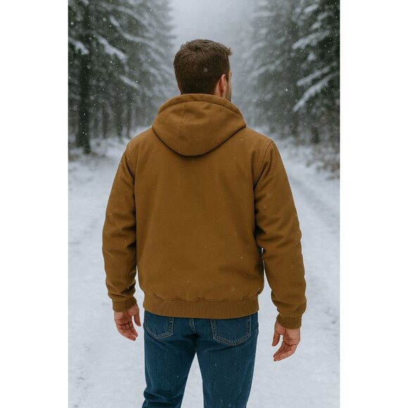 Woolrich Men's L Canvas Hooded Jacket Plaid Kangaroo Pocket Zipper Hoodie Brown - Picture 8 of 11